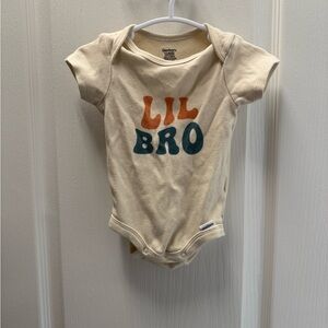 Gerber Cream One-Piece Bodysuit with Orange and Teal "LIL BRO" Graphic